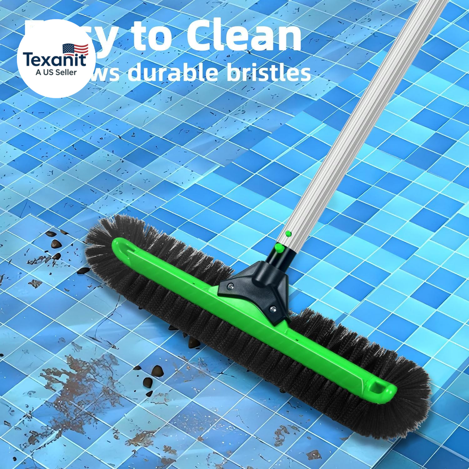 20&Prime; Wide Pool Brush Head, Heavy Duty Pool Scrub Brush with 12-Rows Soft Bristles