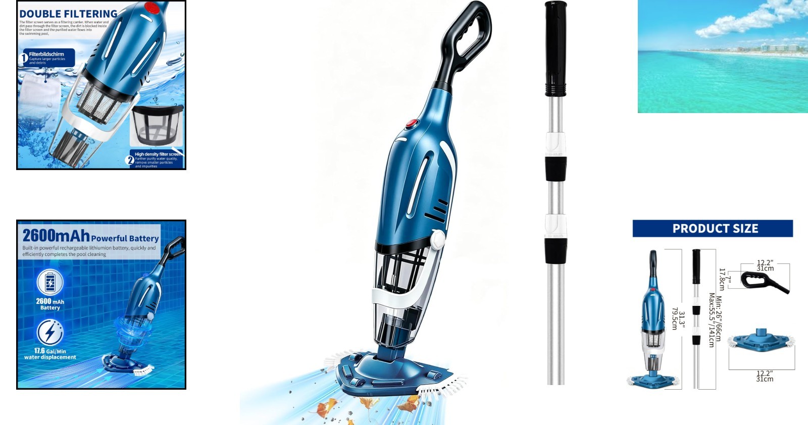 Rechargeable 18.5 GPM Cordless Pool Vacuum for Above Ground & Inground Pools