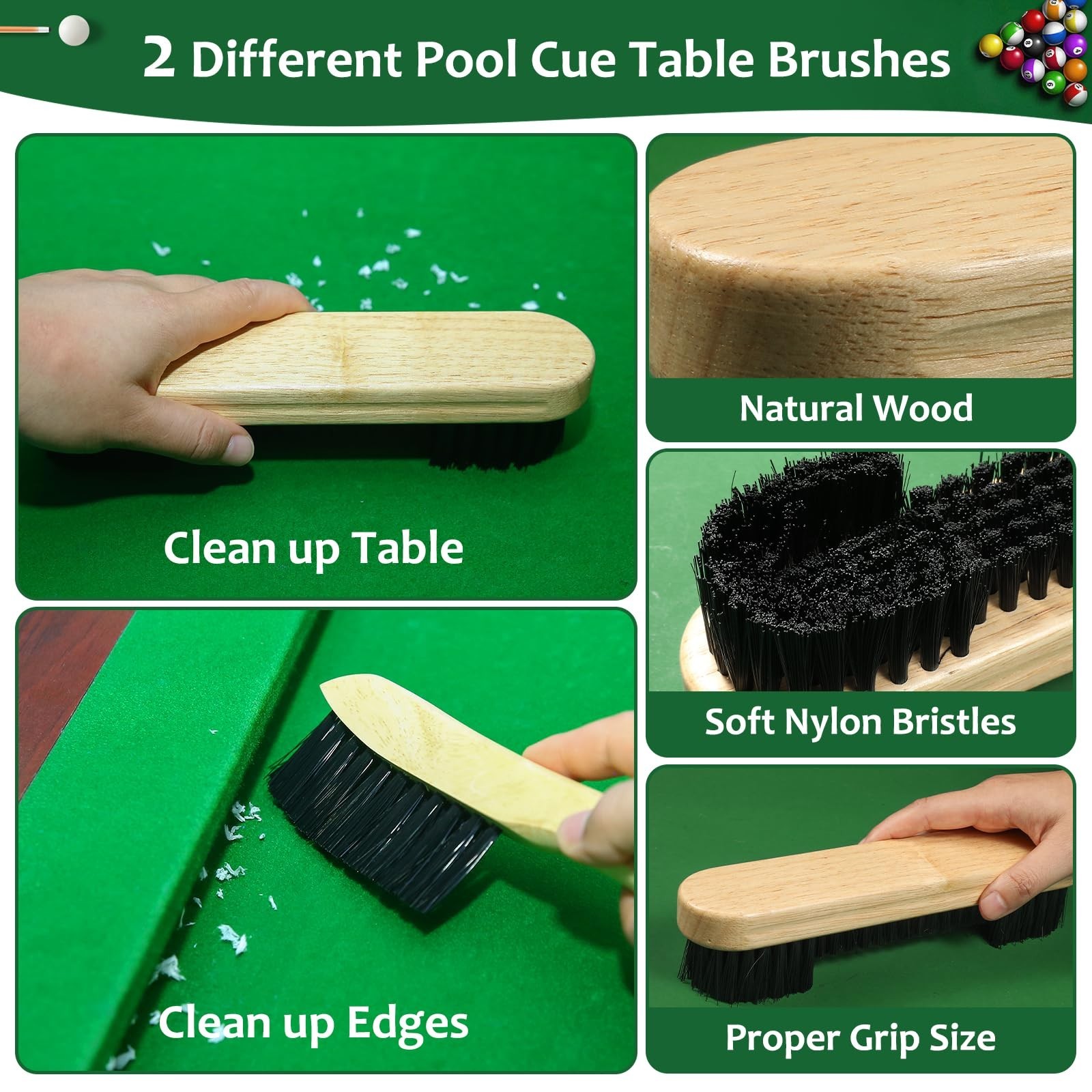 Pool Table Brush Set, 14pcs Billiard Table Felt and Cue Cleaning Accessories …