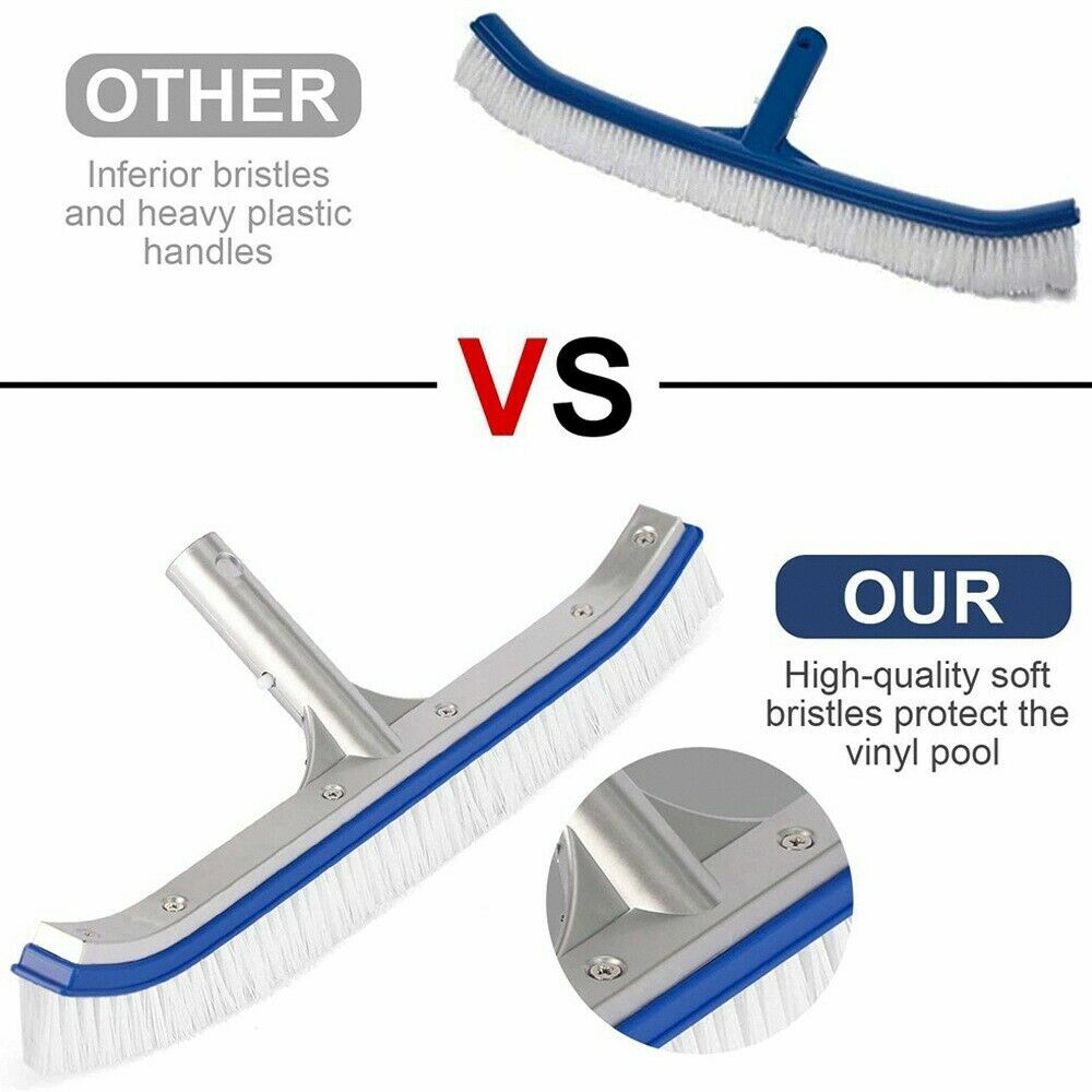 18&Prime; Curved Wall Floor Brush w/Aluminum Handle for In/Above Ground Swimming Pool
