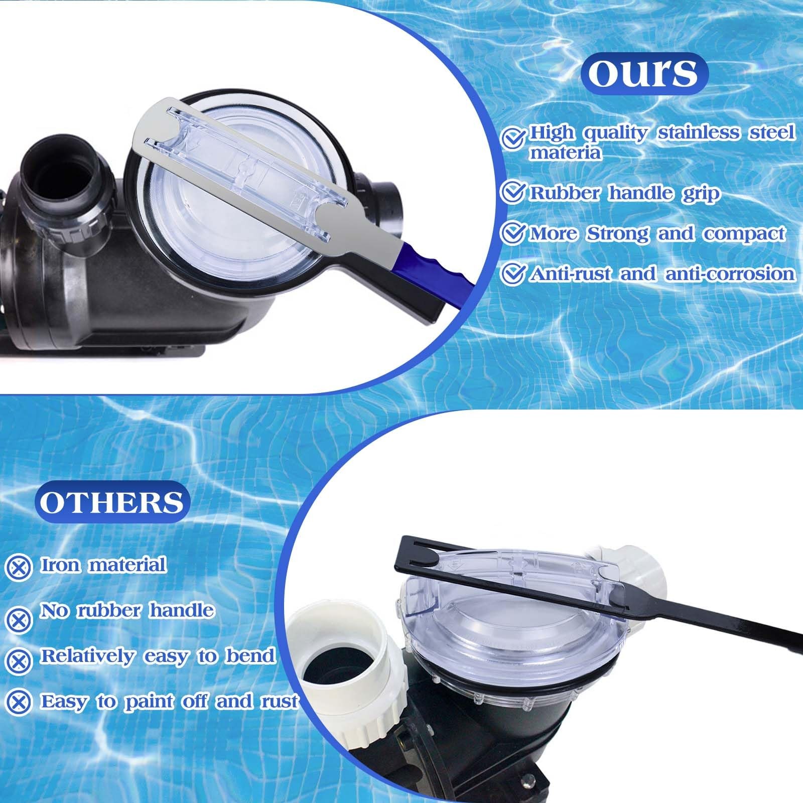 Pool Pump Lid Removal Tool with Handle Grip, Upgraded Metal Blue