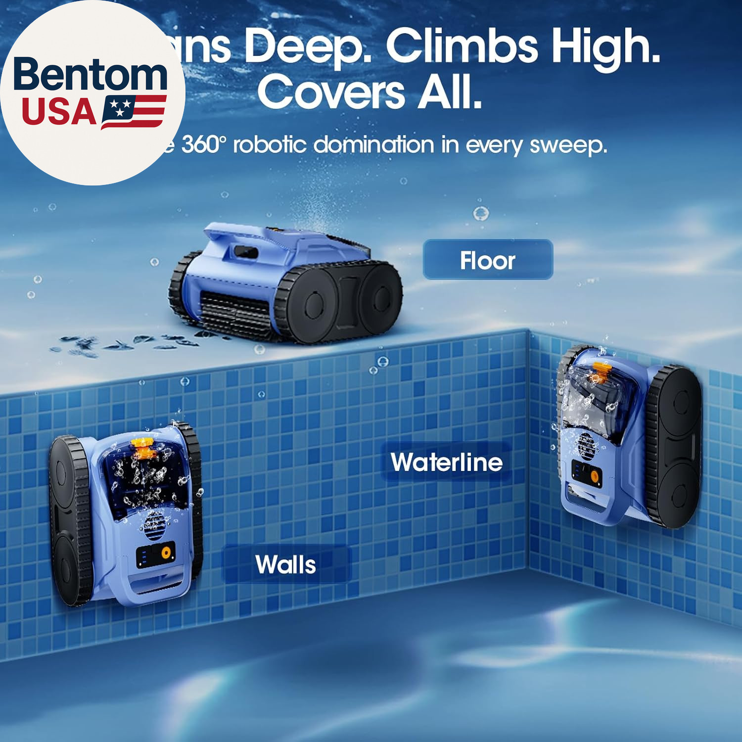 Cordless Robotic Pool Vacuum with Smarter Navigation & Track Drive, Dual 180W Br