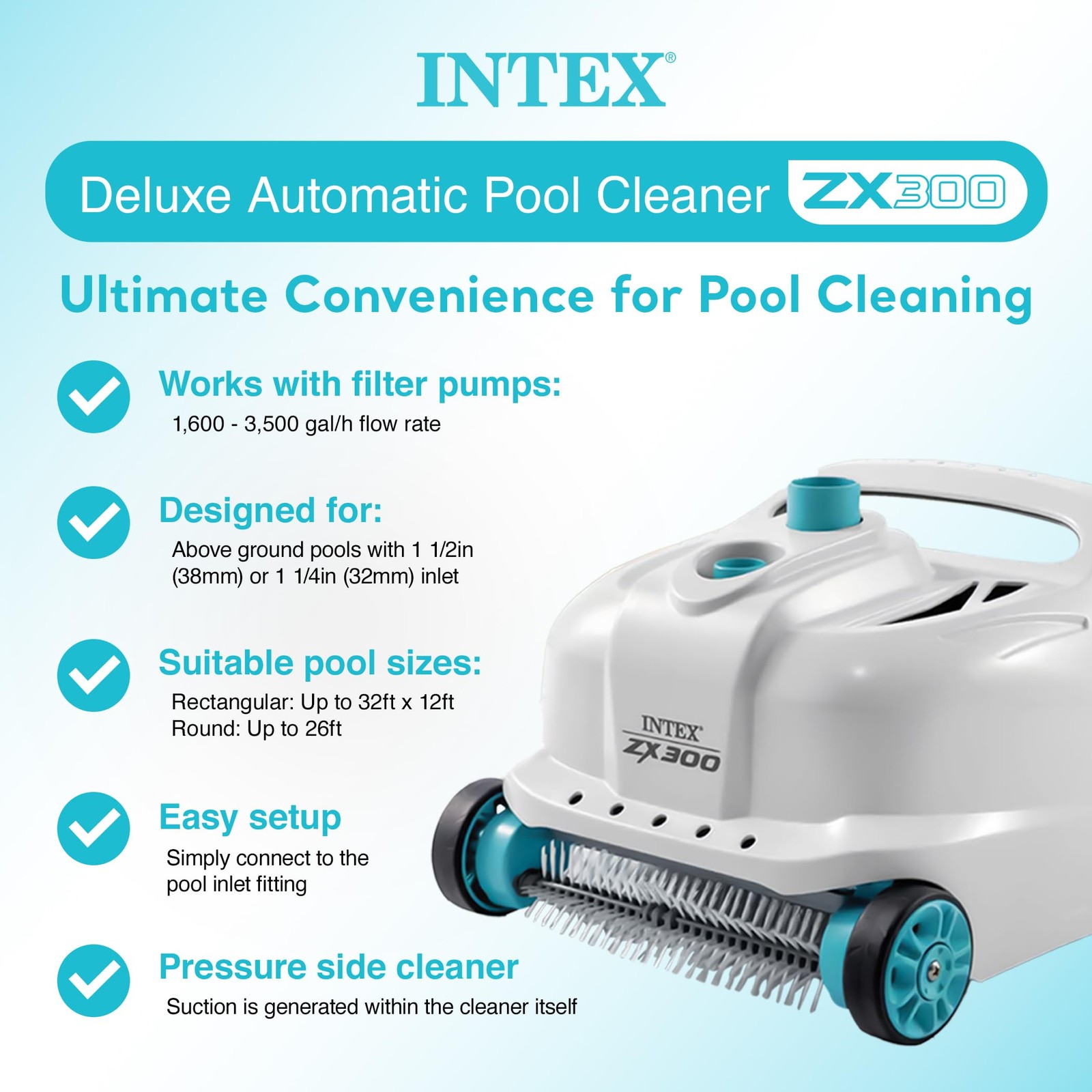 Intex ZX300 Automatic Pool Vacuum Cleaner for Above Ground Pools 700 GPH