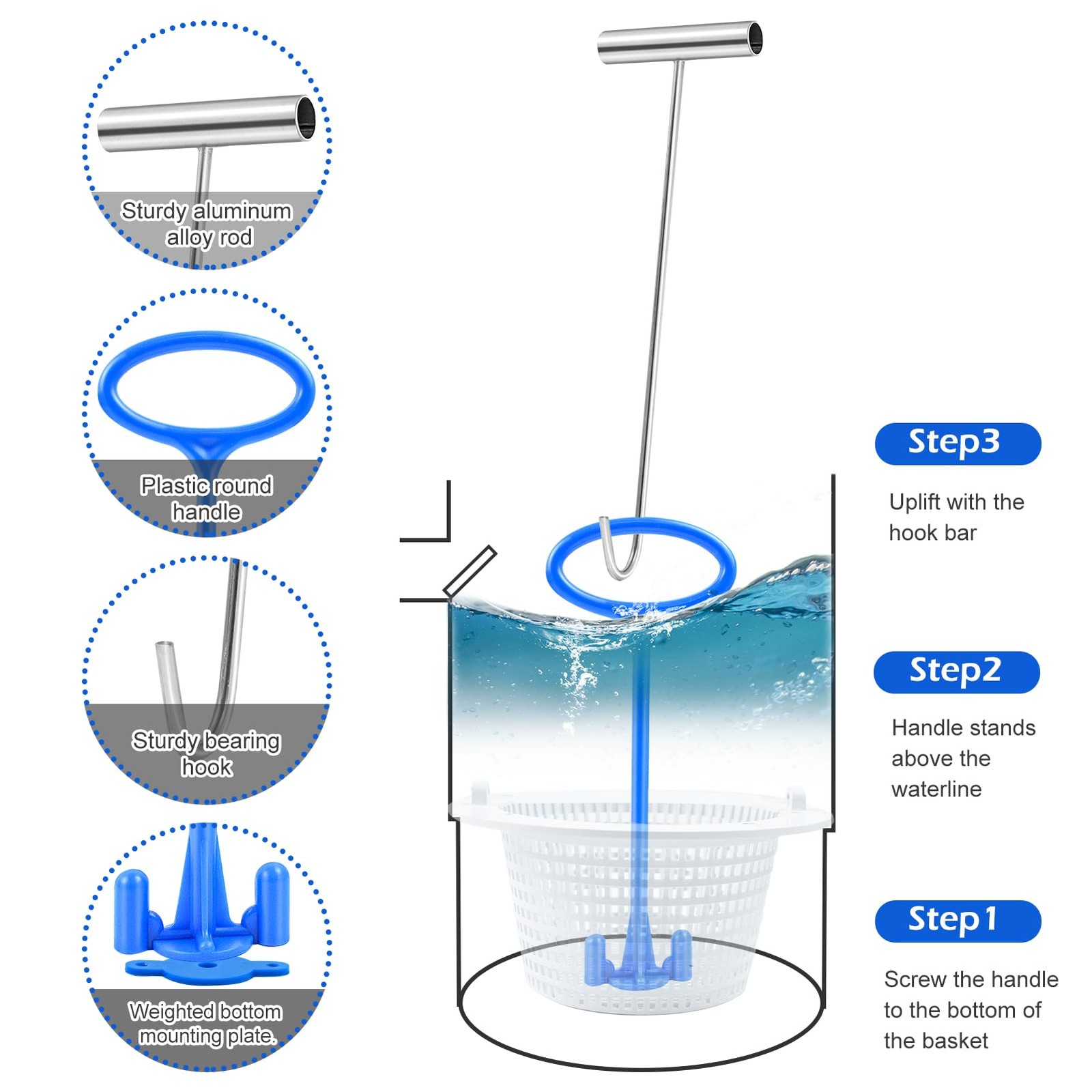 2 Sets Skimmer Basket Handle, Universal Swimming Pool Skimmer Basket Handle H…