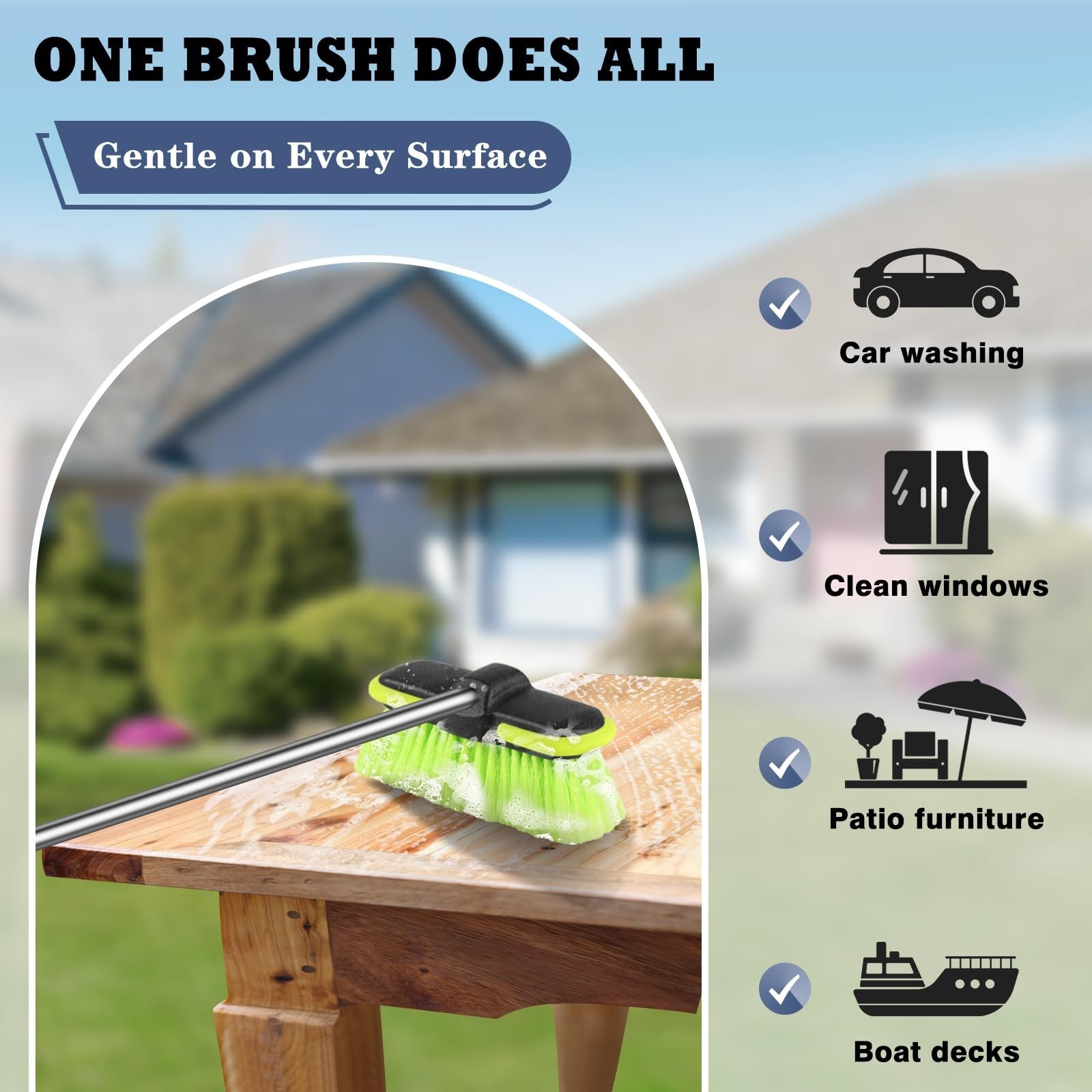 Heavy Duty 8 Inch Car Wash Brush Head for Extension Pole Outdoor Cleaning NEW