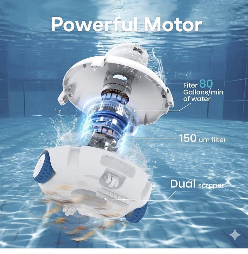 AQUVII K2 Robotic Pool Cleaner Dual Scraper, Smart Auto Parking, 80 GPM