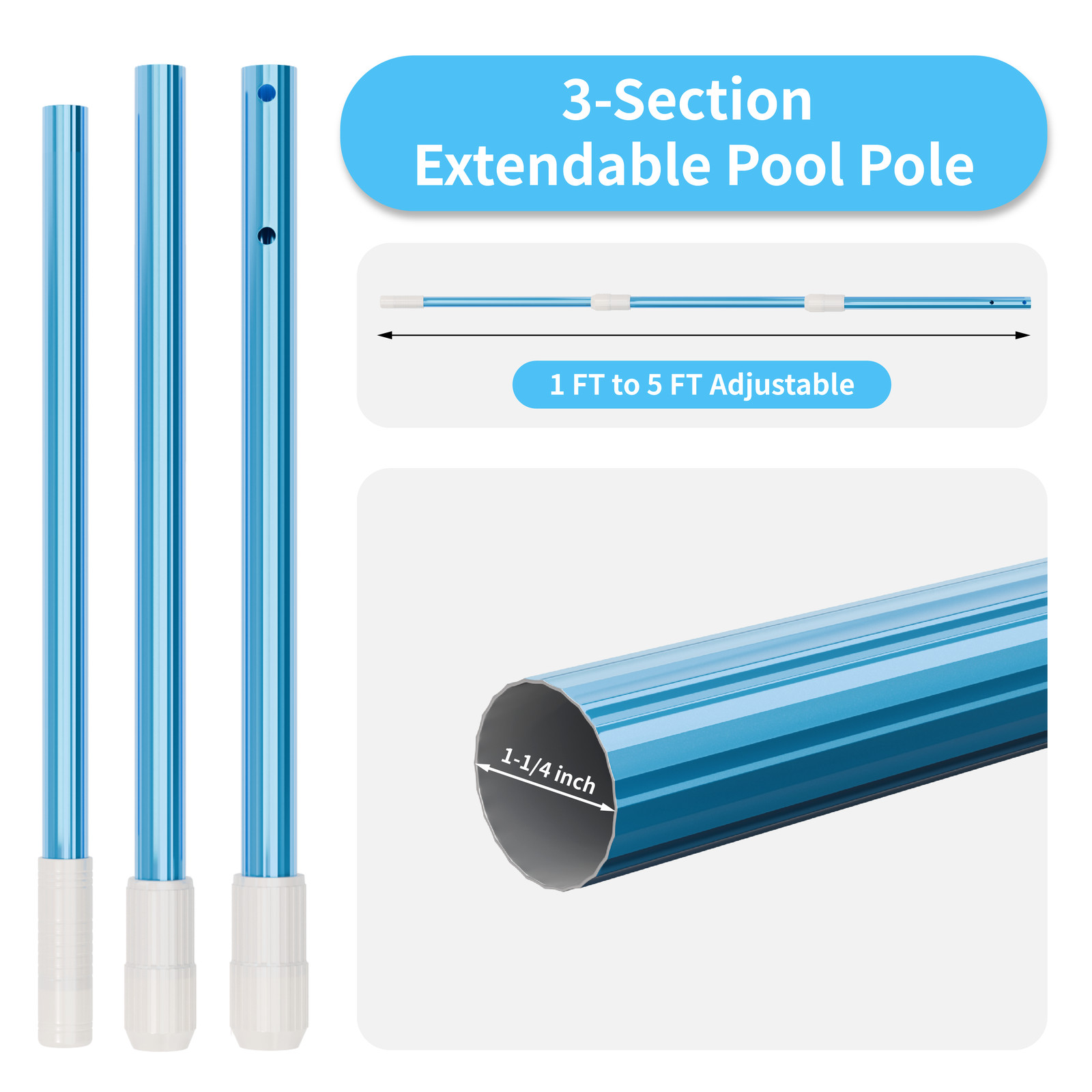 Portable 3 Piece Swimming Pool Cleaning Maintenance Kit with Net, Brush,Tube