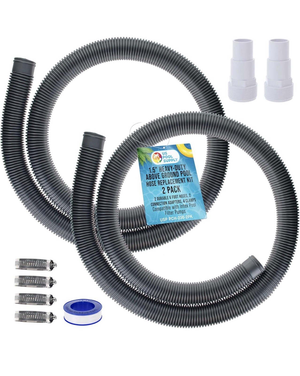 NEW – 1.5&Prime; Heavy-Duty Above Ground Pool Pair of 6 Foot Hose Replacements