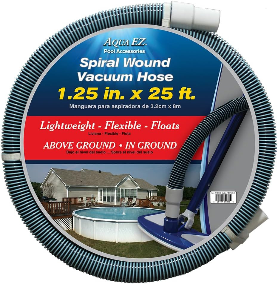 1.25In X 25Ft Spiral Wound Vinyl Pool Vacuum Hose with 1.25In Cuffs – Flexible,