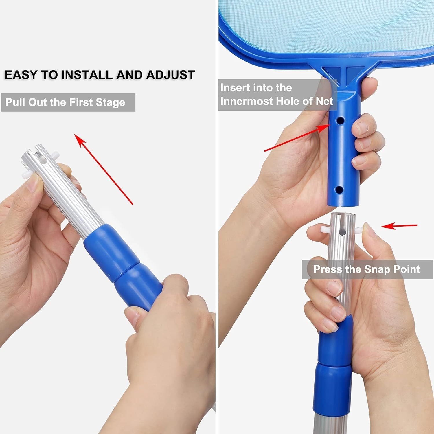 Red recogehojas para piscina con mango telescópico ajustable de 17 a 40 pulgadas