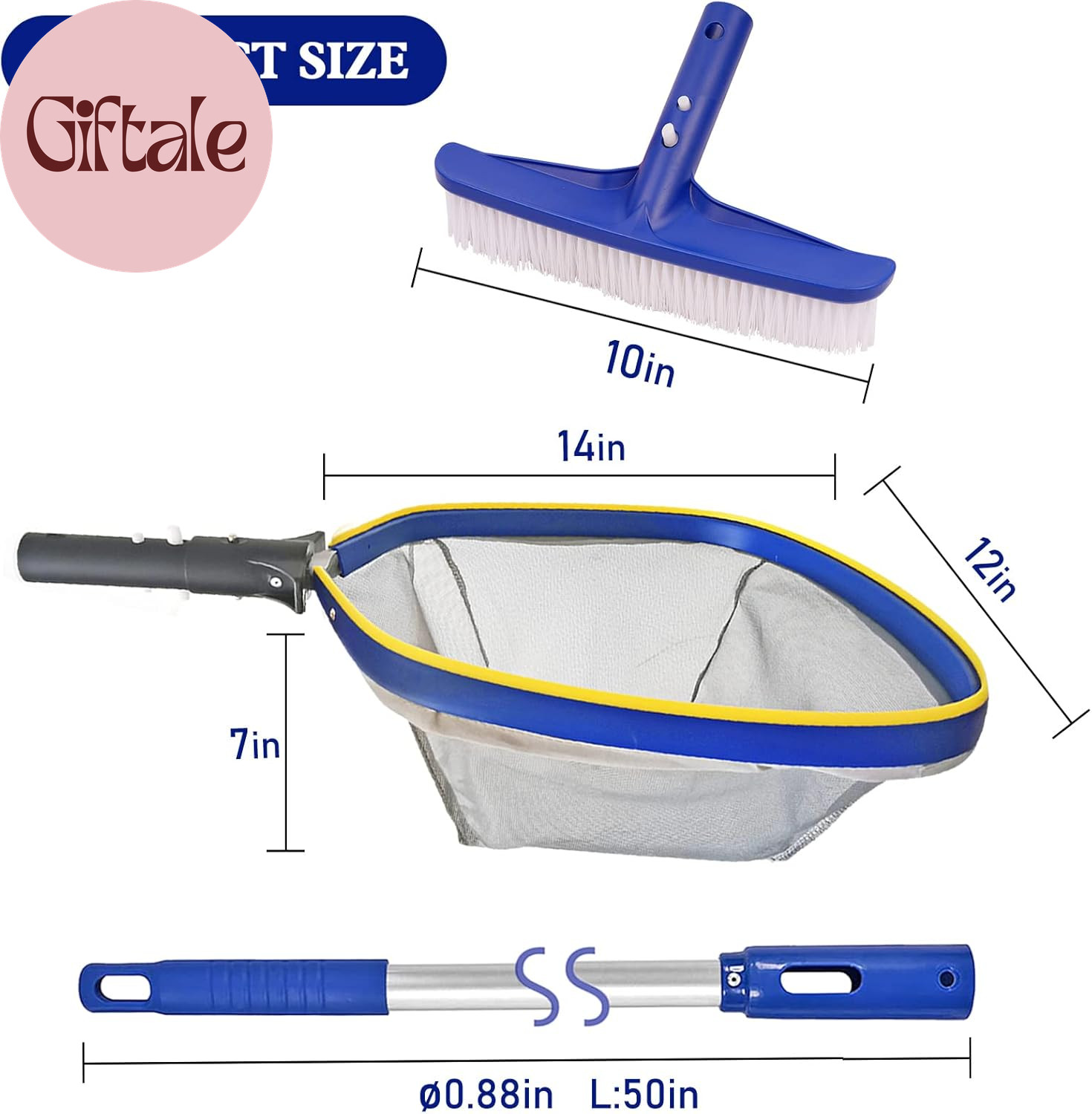 Swimming Pool Cleaning Kit, 14 » Brush Head & 50 » Telescopic Aluminum Pole with
