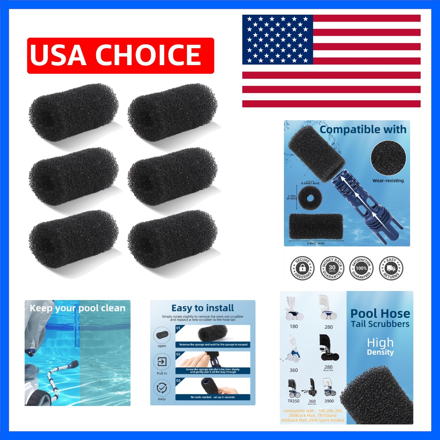6 Pack Tail Scrubber Replacement for Polaris Pool Cleaner Parts, High Density…
