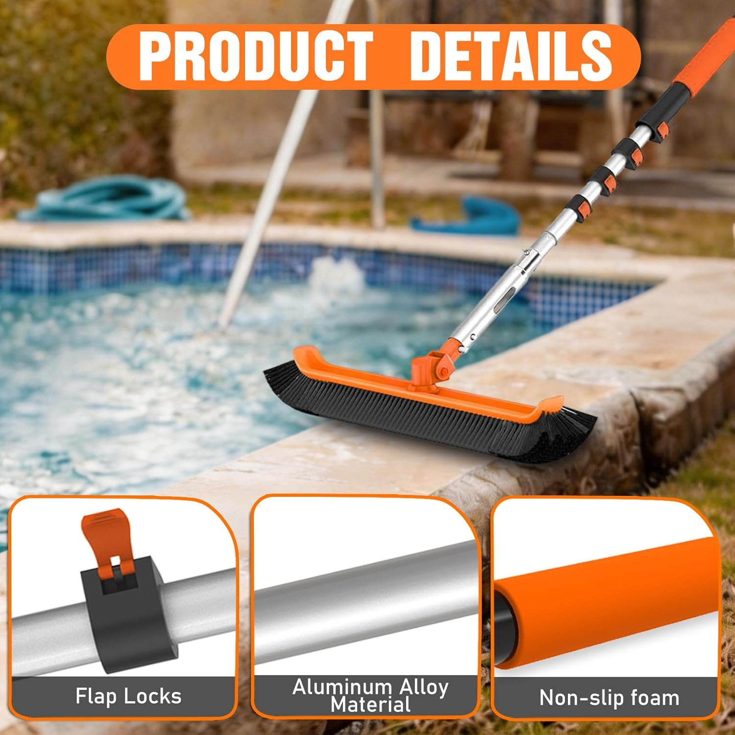 Pool Brush with 16FT Telescopic Pole Cleaner Head