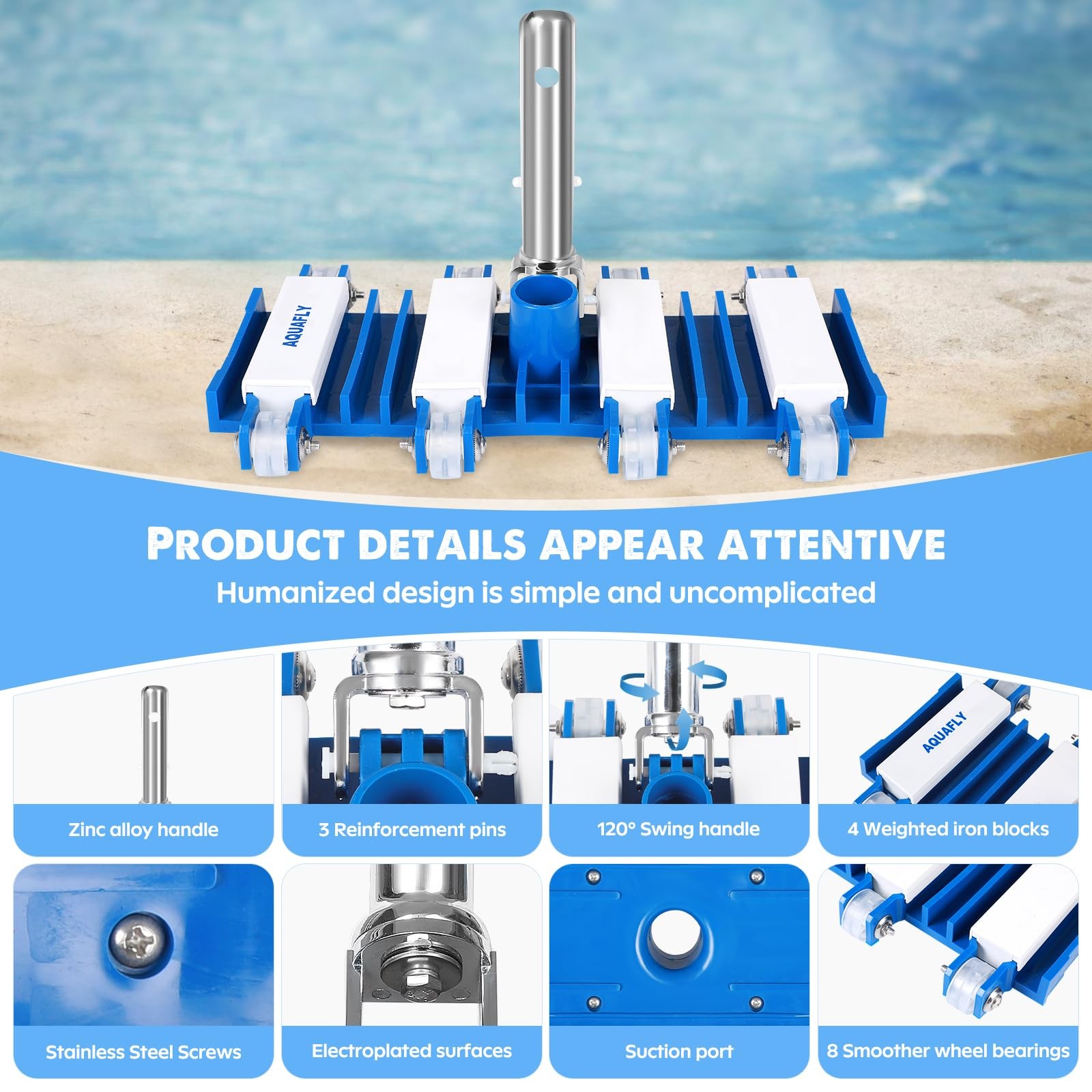 Pool Vacuum Head, Manual Cleaning Vacuum with Wheels 14 » Heavy Duty Handle P…