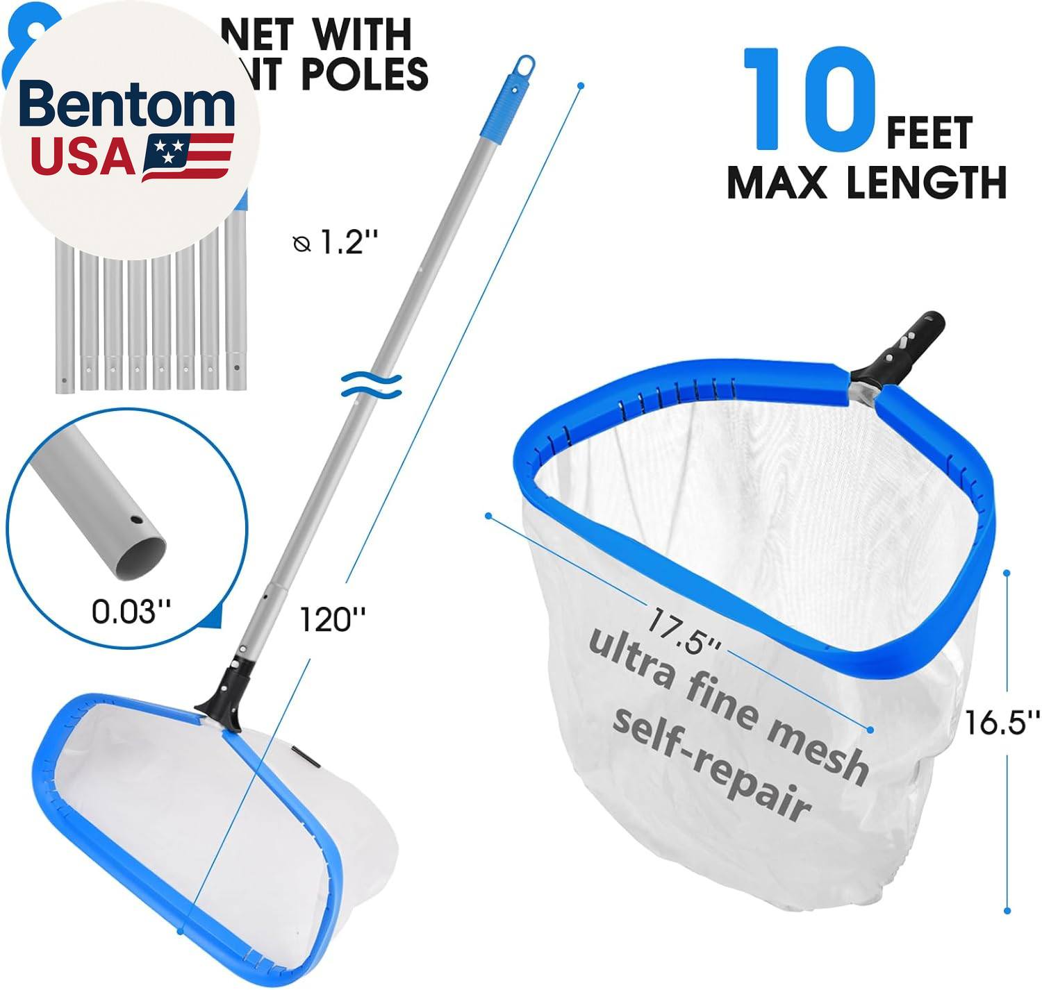 Pool Cleaning Kit Full Set – 17.5 » Self-Repair Pool Nylon Net Ultra Fine Mesh &
