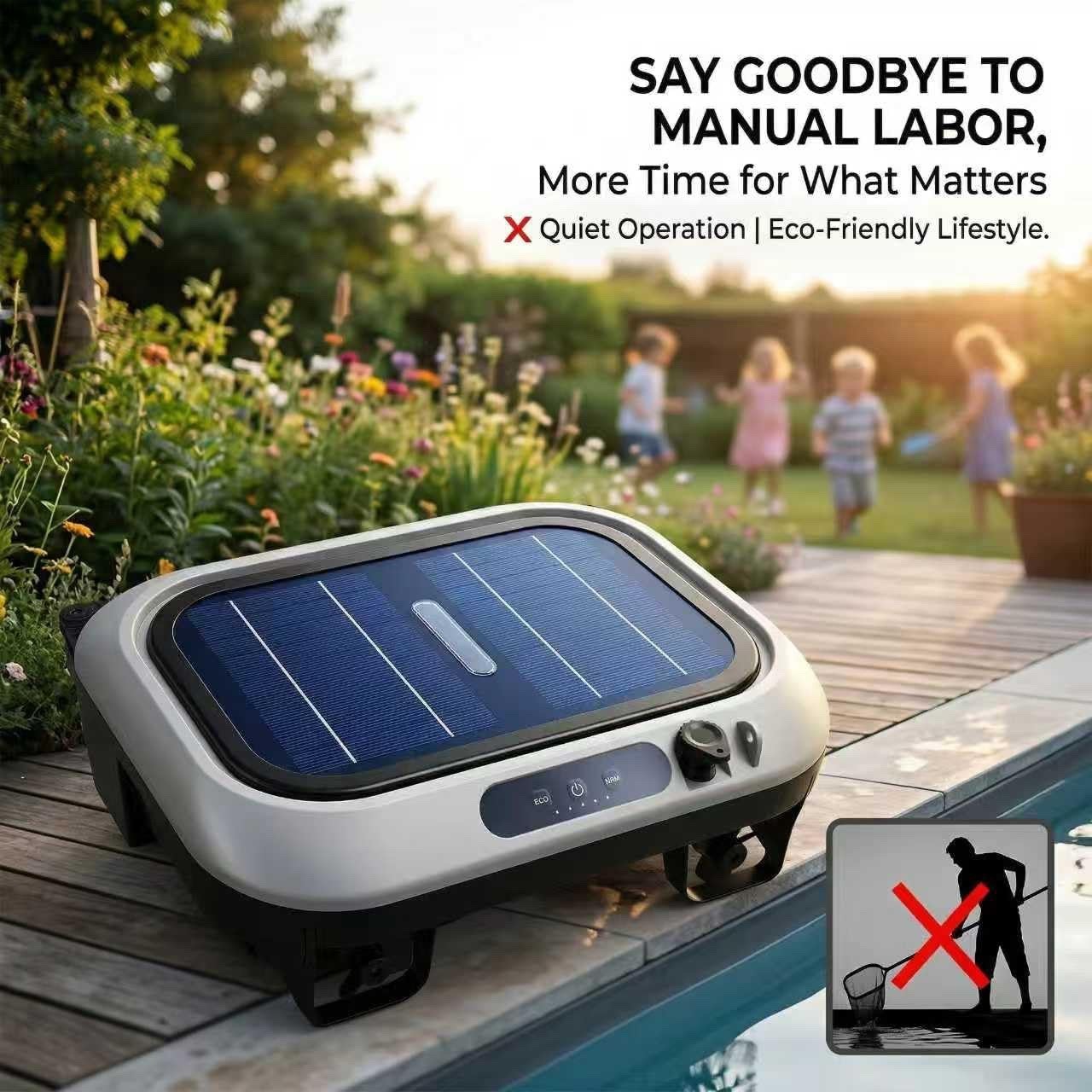 Cordless Solar Powered Robot Pool Skimmer, 150 Minute Runtime, 180-Micron Filter