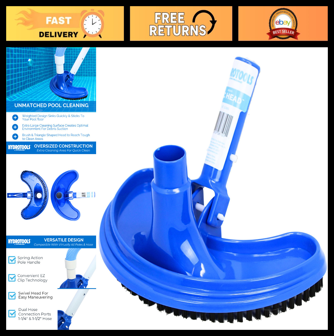 Manual Pool Vacuum Head Attachment for Inground & Above Ground Pools – Half Moon