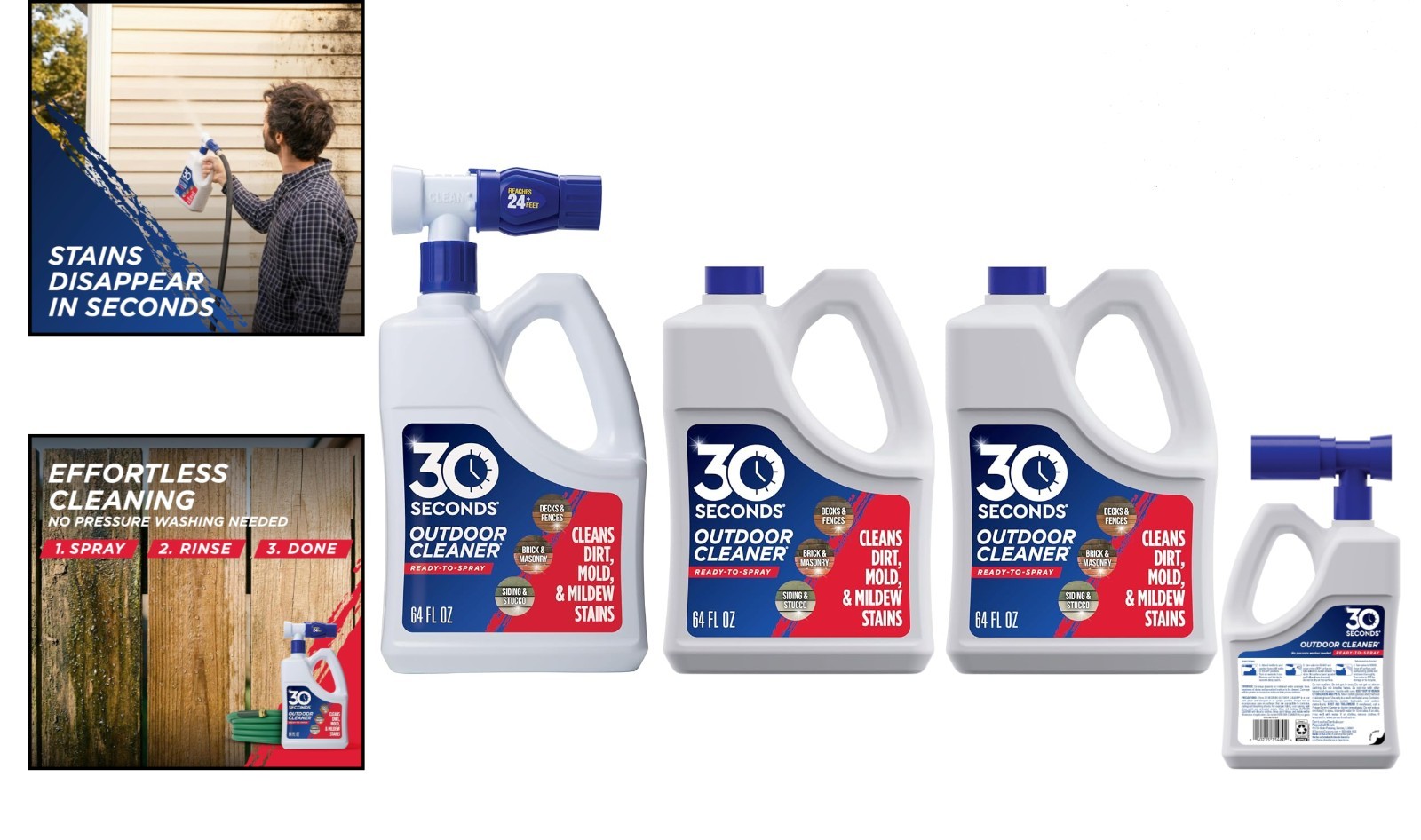 Powerful Outdoor Cleaner for Vinyl Siding & Patios – 3 x 64 Fl Oz Spray Bottles