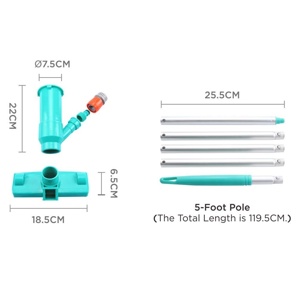 Portable Pool Vacuum Cleaner with Brush & Bag, 56.5&Prime; Pole for Above Ground Pools