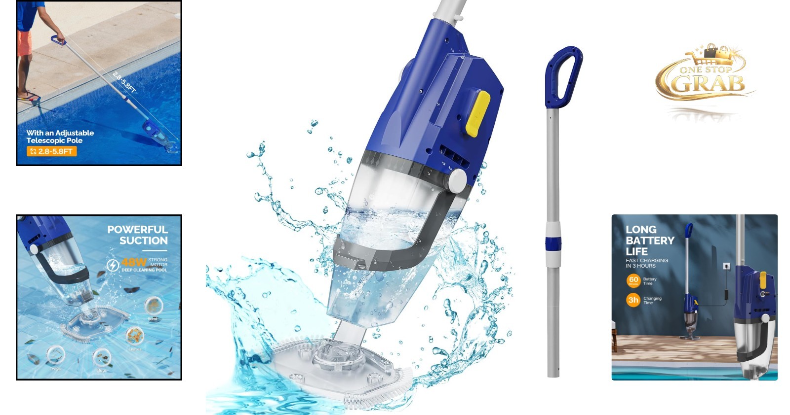 Cordless Handheld Pool Vacuum Cleaner Rechargeable for Inground & Above Groun…