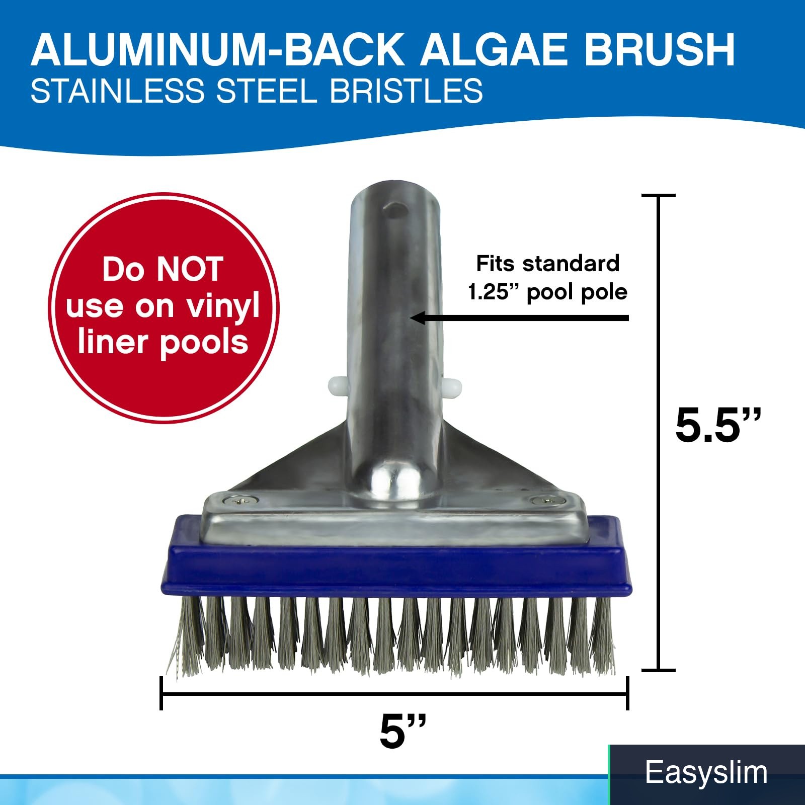 Pool Algae Detail Brush 5 Inch Stainless Steel Aluminum Heavy Duty