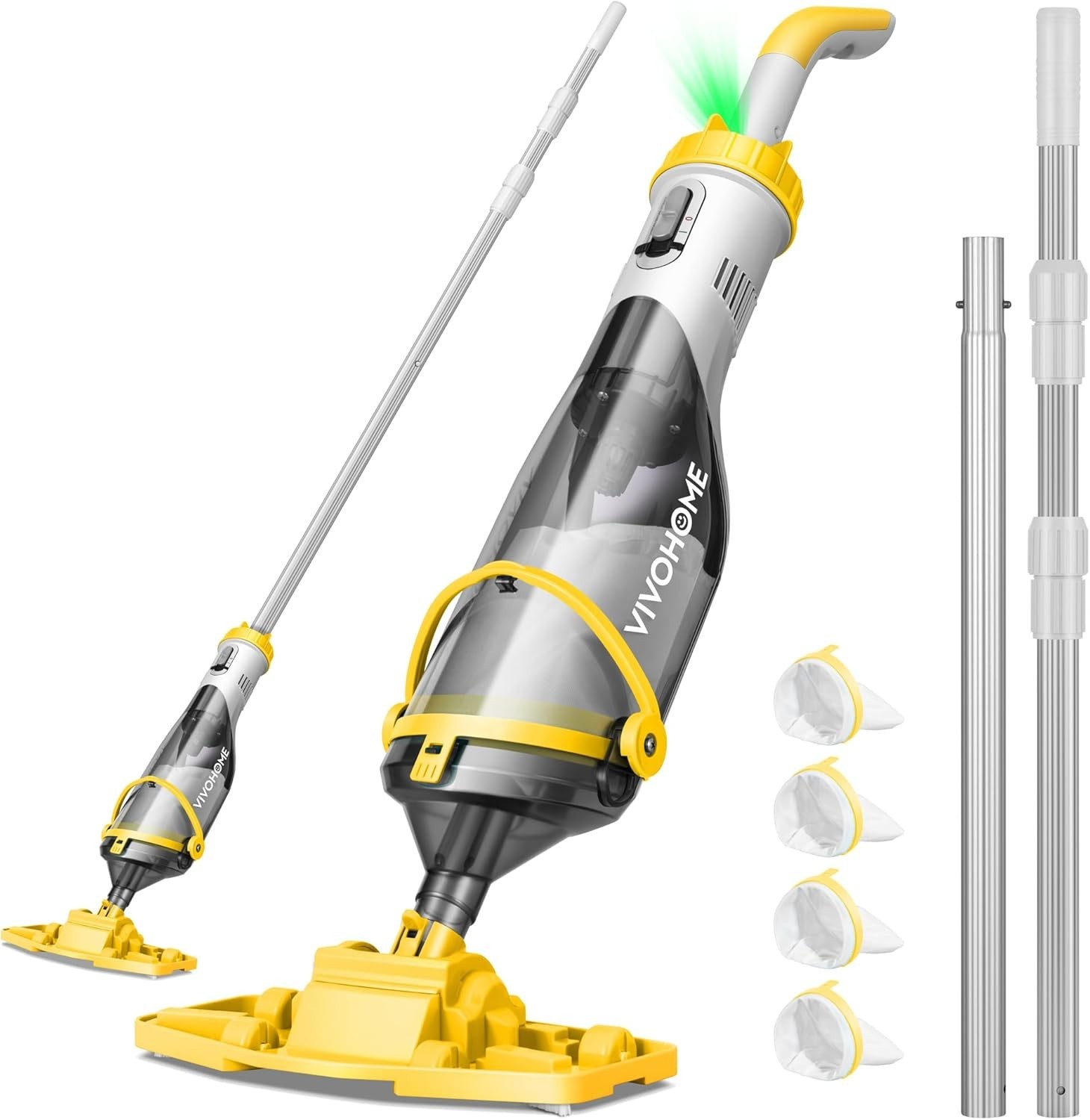 Cordless Pool Vacuum Cleaner with Extended Telescopic Poles 18.5 GPM Yellow