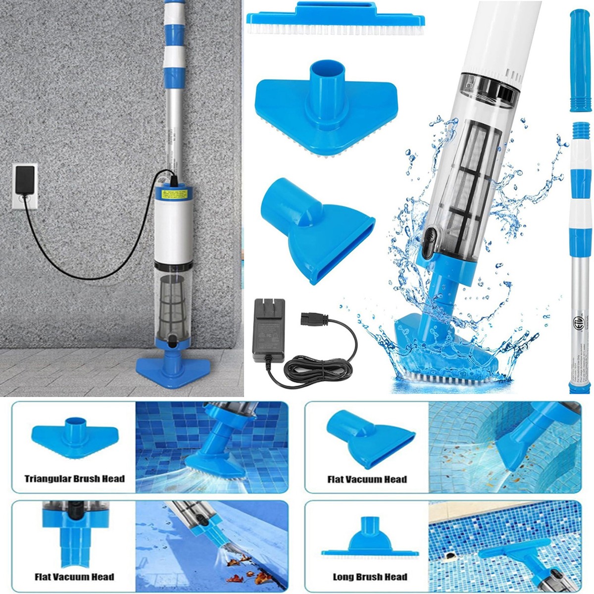 3 IN 1 Portable Pool Vacuum Cleaner Cordless Rechargeable Handheld Pool Cleaner