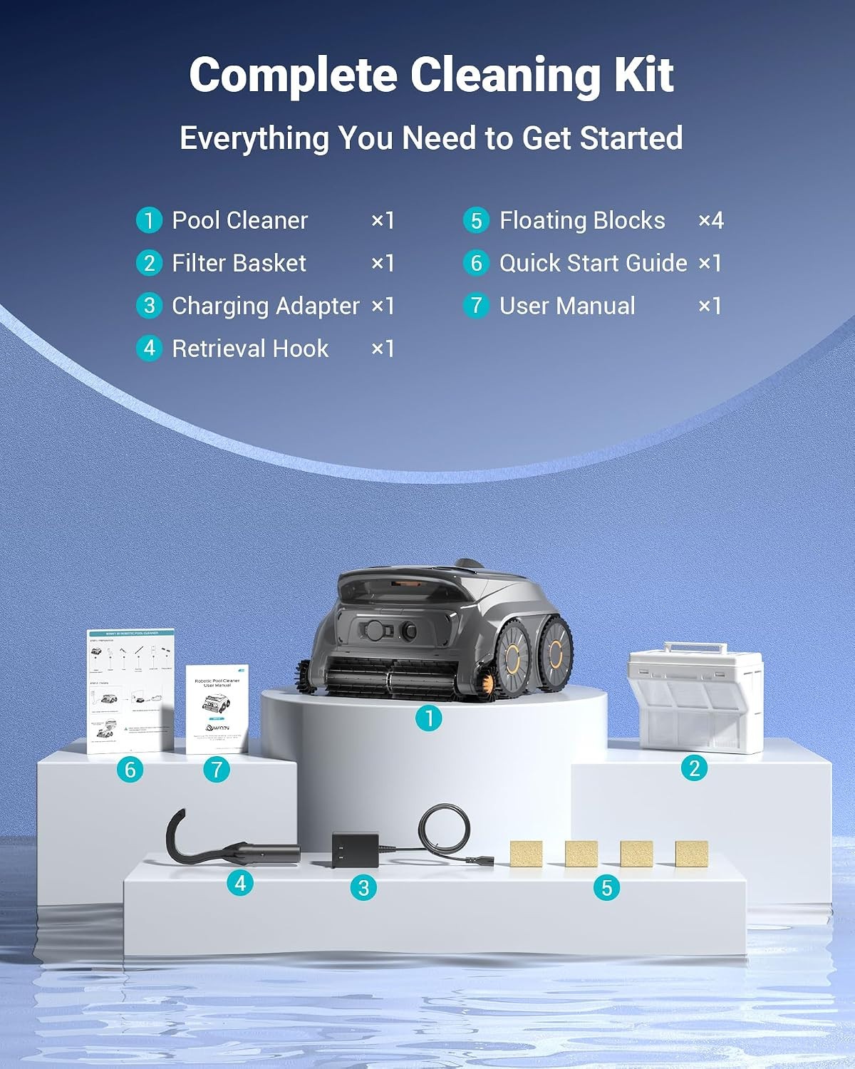 Flat Bottom Pool Robot Cleaner Cordless Robotic Vacuum Powerful above in Ground