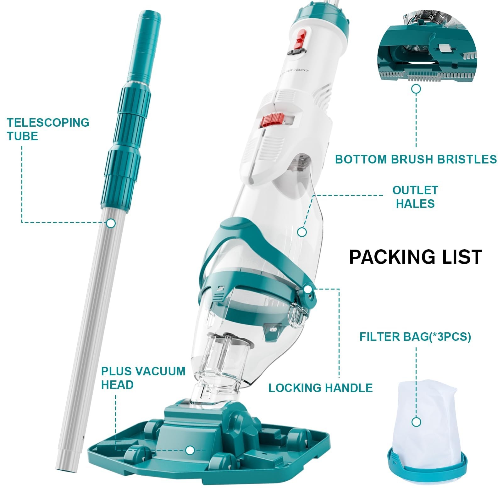 2026 Upgraded Cordless Pool Vacuum for Above Ground Pools, Dual Modes BLUE