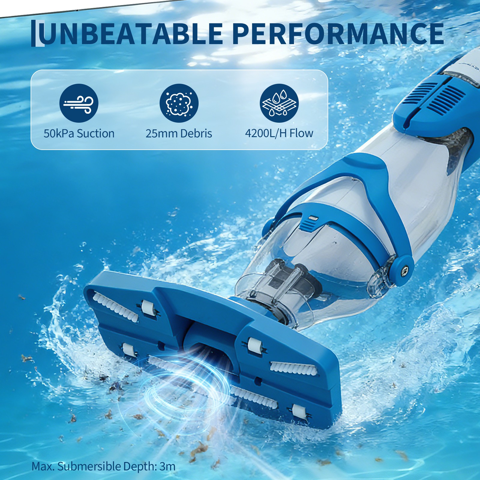Garvee Handheld Pool Vacuum 1110GPH Cordless Telescopic Pole Above Ground Pool