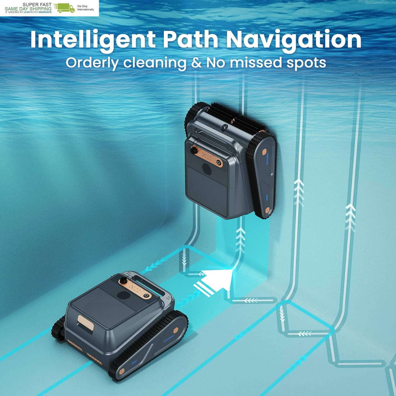 Wall-Climbing & Waterline Cleaning, 150Min Runtime, Intelligent Route Planning,