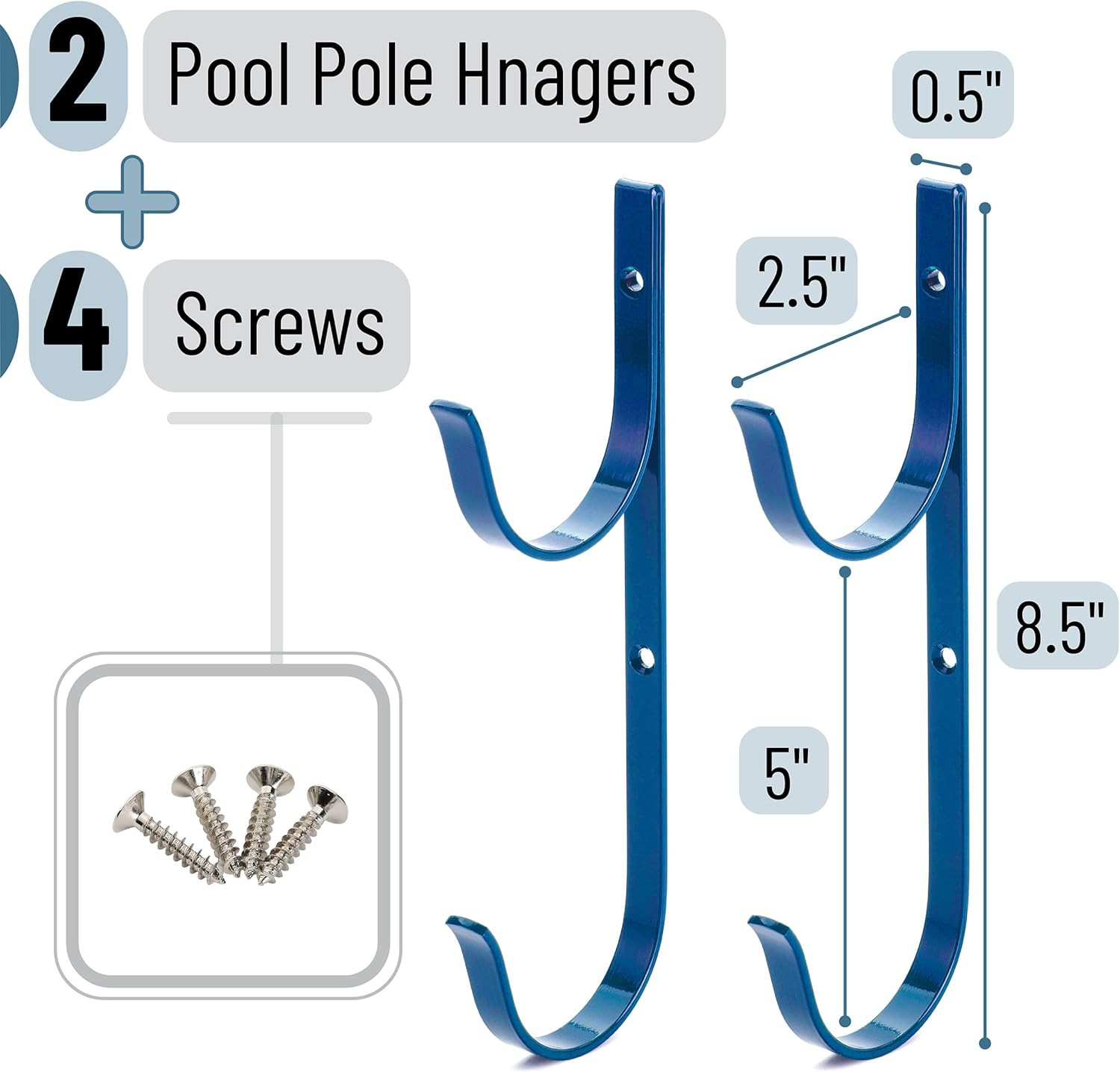 Pool Pole Hanger – 2 Pack Blue Organizer, Fence Hooks for Poles & Hose, Outdoor