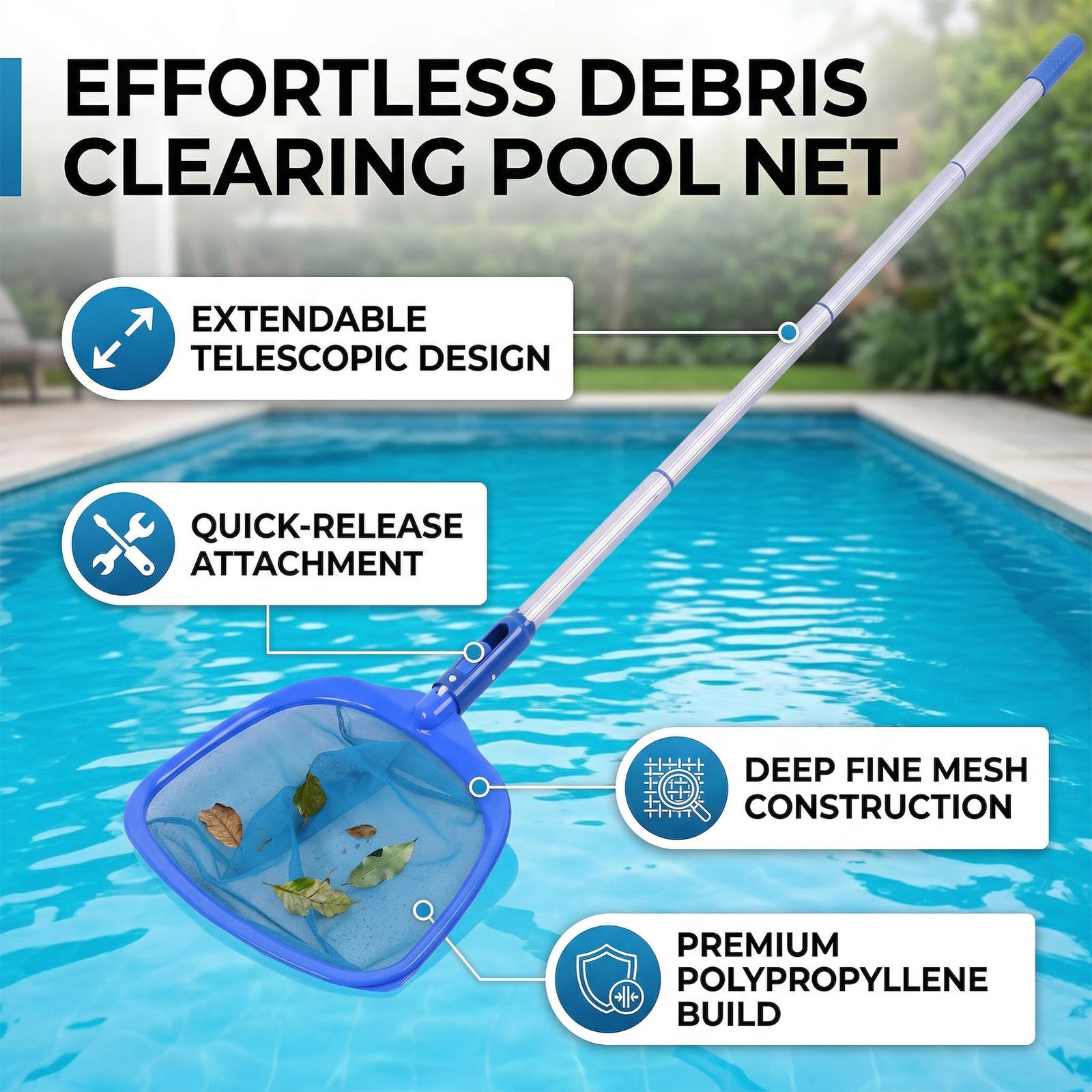 4 Section Pool Skimmer Net Portable For Small Pool Cleaning V1