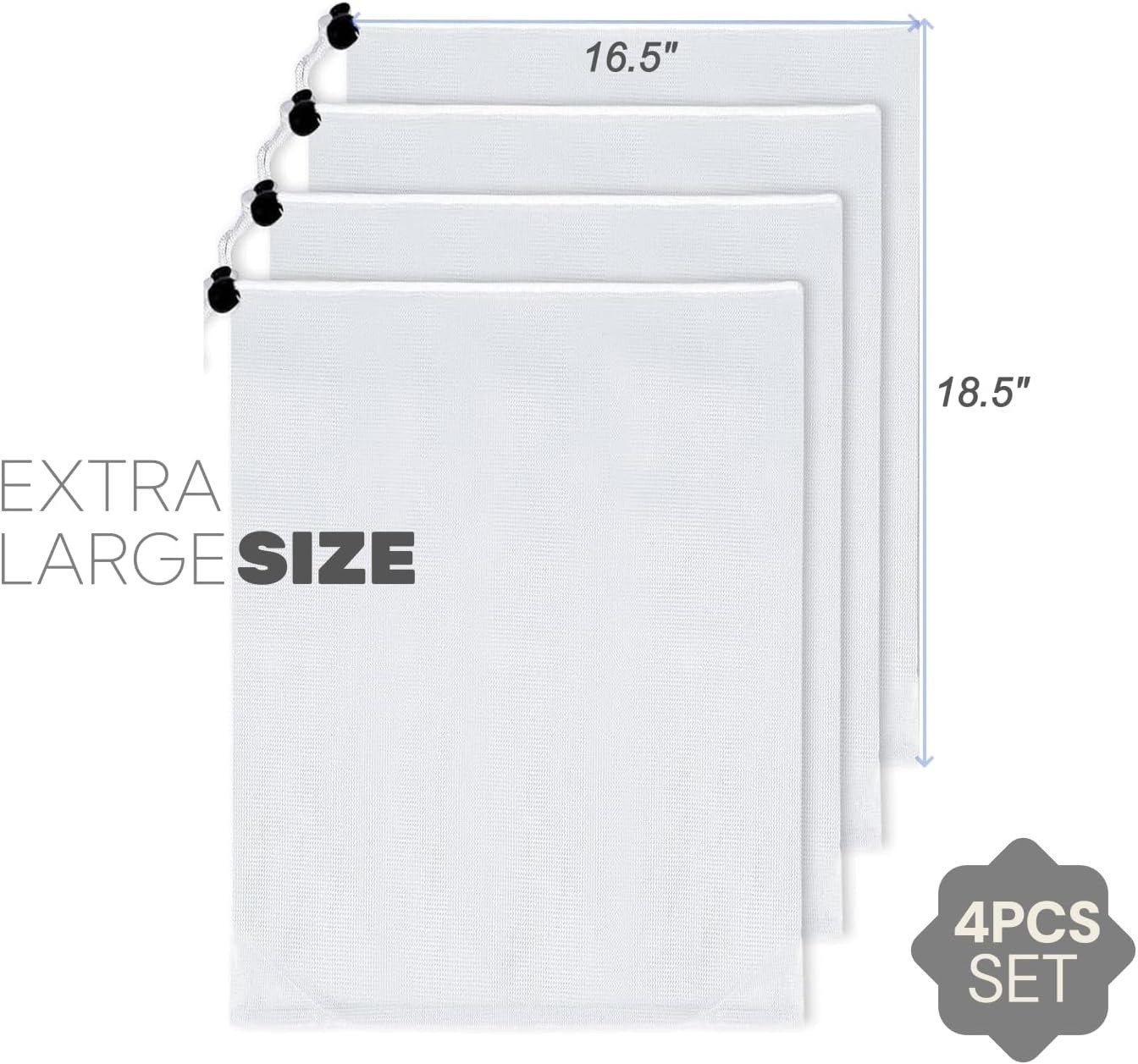 4 Pack XL Pool Vacuum Mesh Replacement Bags, White 18.5&Prime; x 16.5&Prime;
