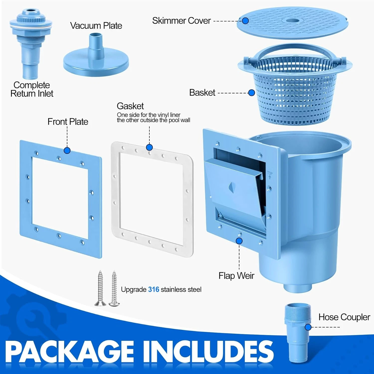through Wall Skimmer for above Ground Pool, Heavy Duty Wall Mount Pool Skimmer K