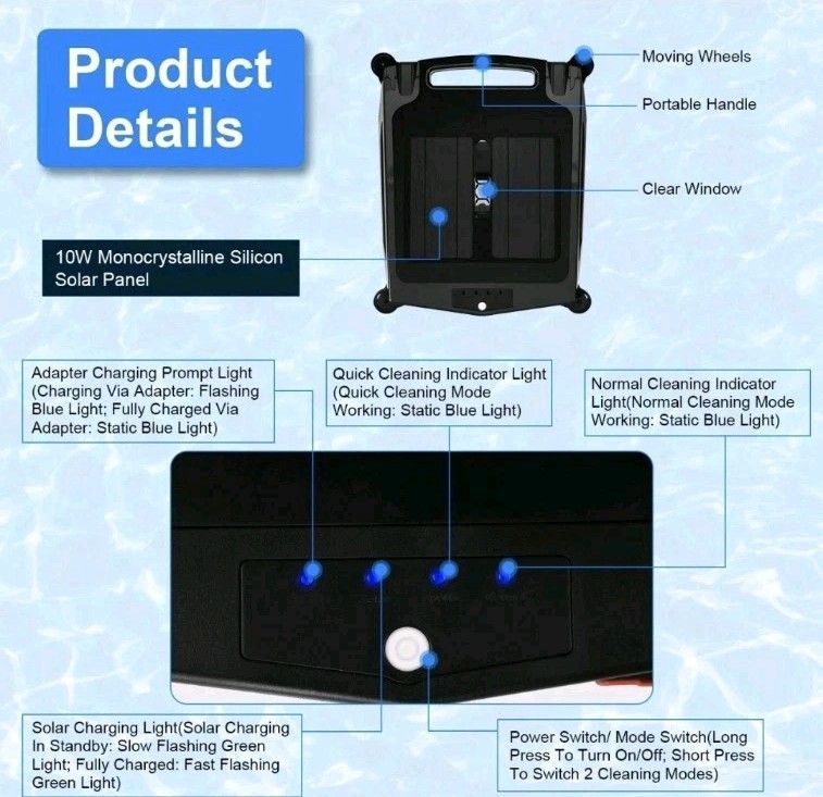 Solar Robotic Pool Skimmer 2 Cleaning Mode Automatic Swimming Pool Cleaner Robot