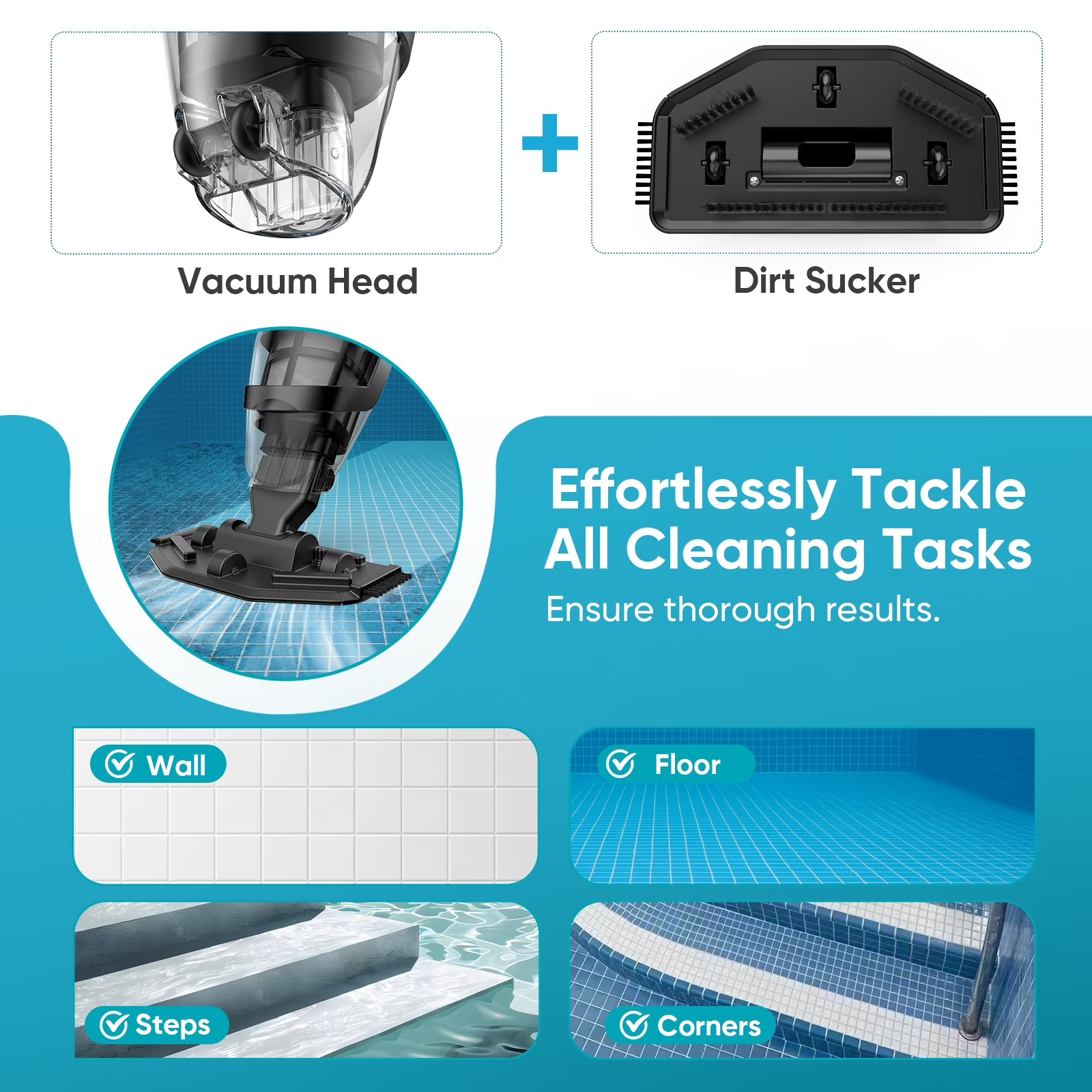 Efurden Cordless Handheld Pool Vacuum 60-Min Cleaner Above Ground Spa Hot Tub