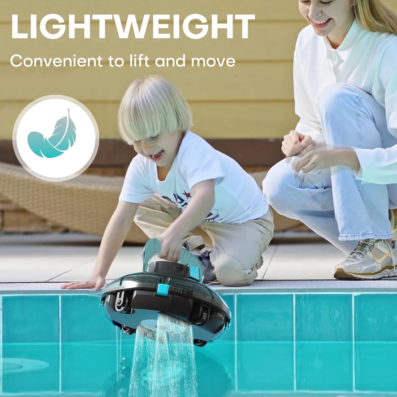 Cordless Robotic Auto Pool Vacuum Cleaner, Self-Parking, 645 Sq.Ft, 60 Min, BLUE