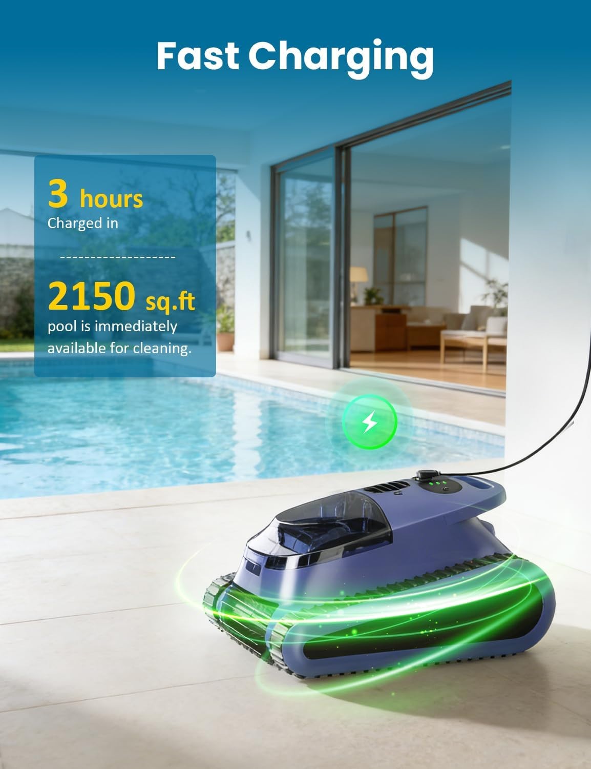 2026 SAT 30 Cordless Robotic Pool Vacuum Cleaner Wall-Climbing & Waterline Clean