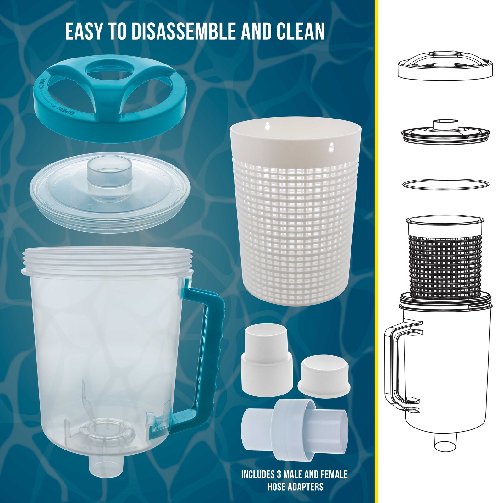 Pro In-line Swimming Pool Leaf Canister Plastic Mesh Basket, Clean Remove Debris