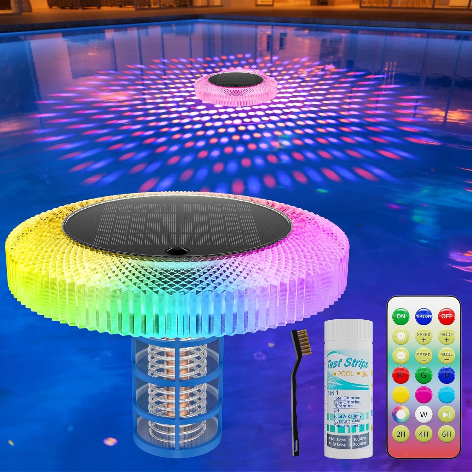 Floating Solar Pool Ionizer RGB LED Light Remote Control