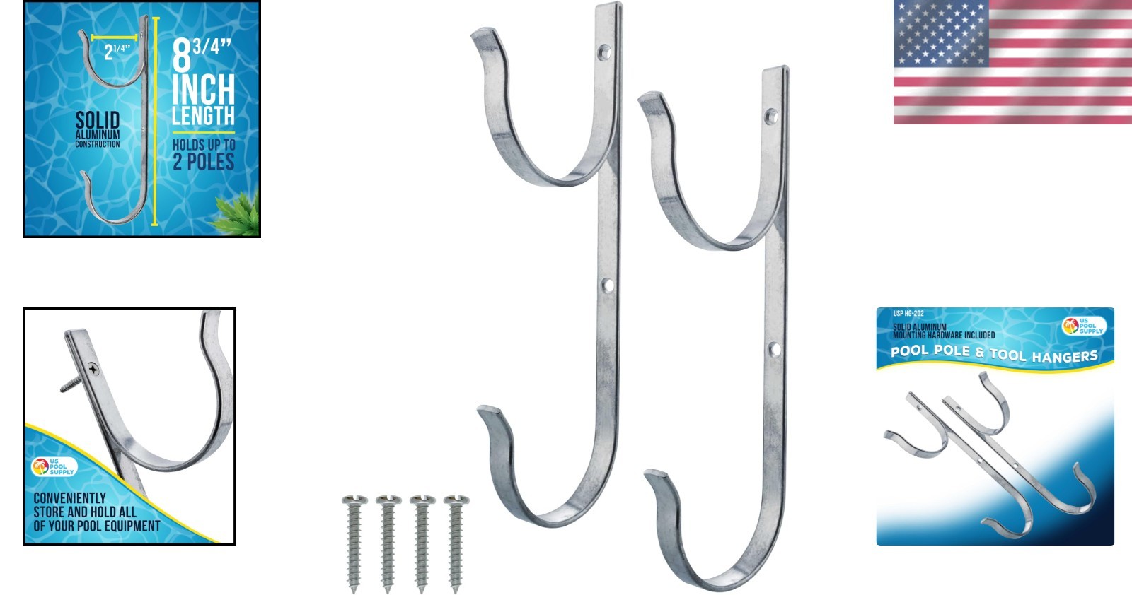 Pool Pole Hanger – 2 Aluminum Pool Hooks for Poles – Equipment Fence Hook for…