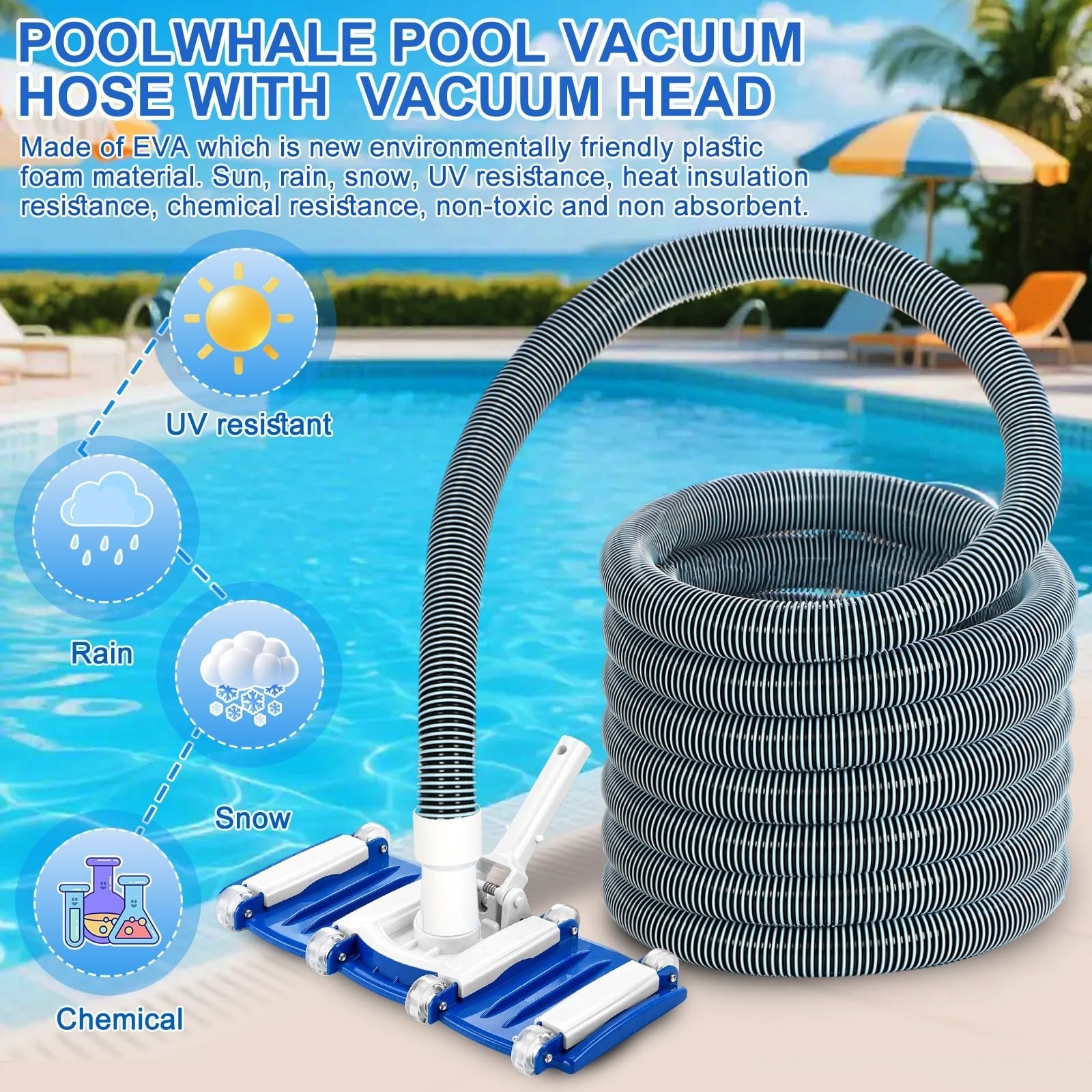 4 Pcs Swimming Pool Cleaning Kit Including Pool Vacuum Head with 1-1/2&Prime; x 30 ft