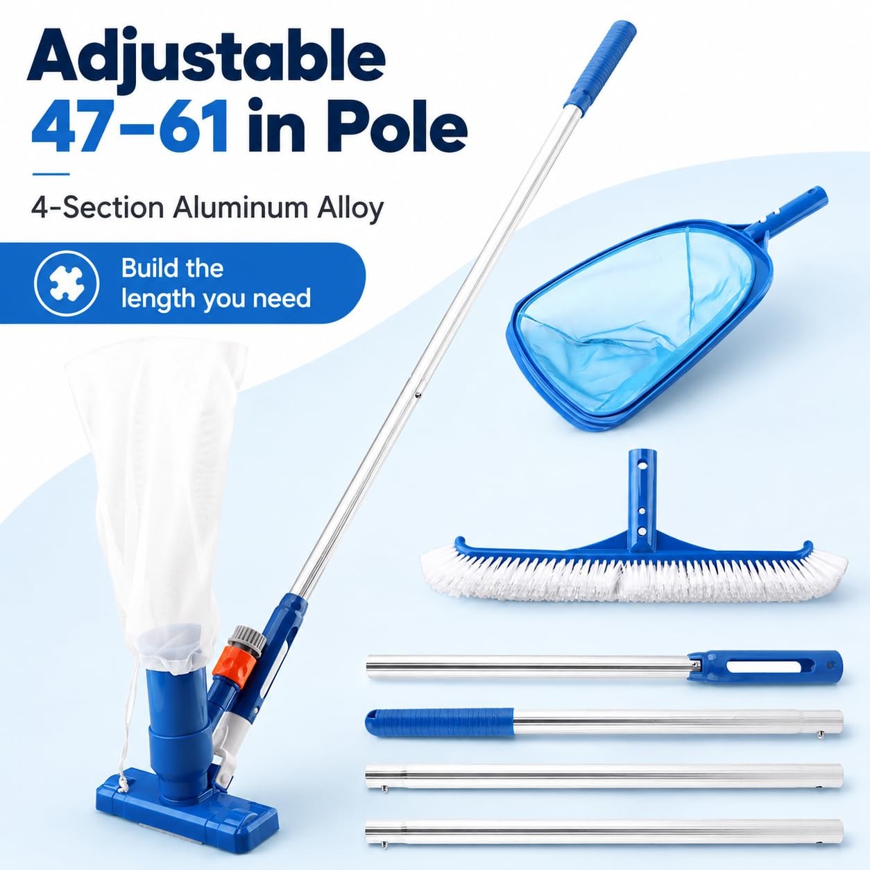 KKZACONL Pool Cleaning Kit Pole Spa Vacuum Net Brush