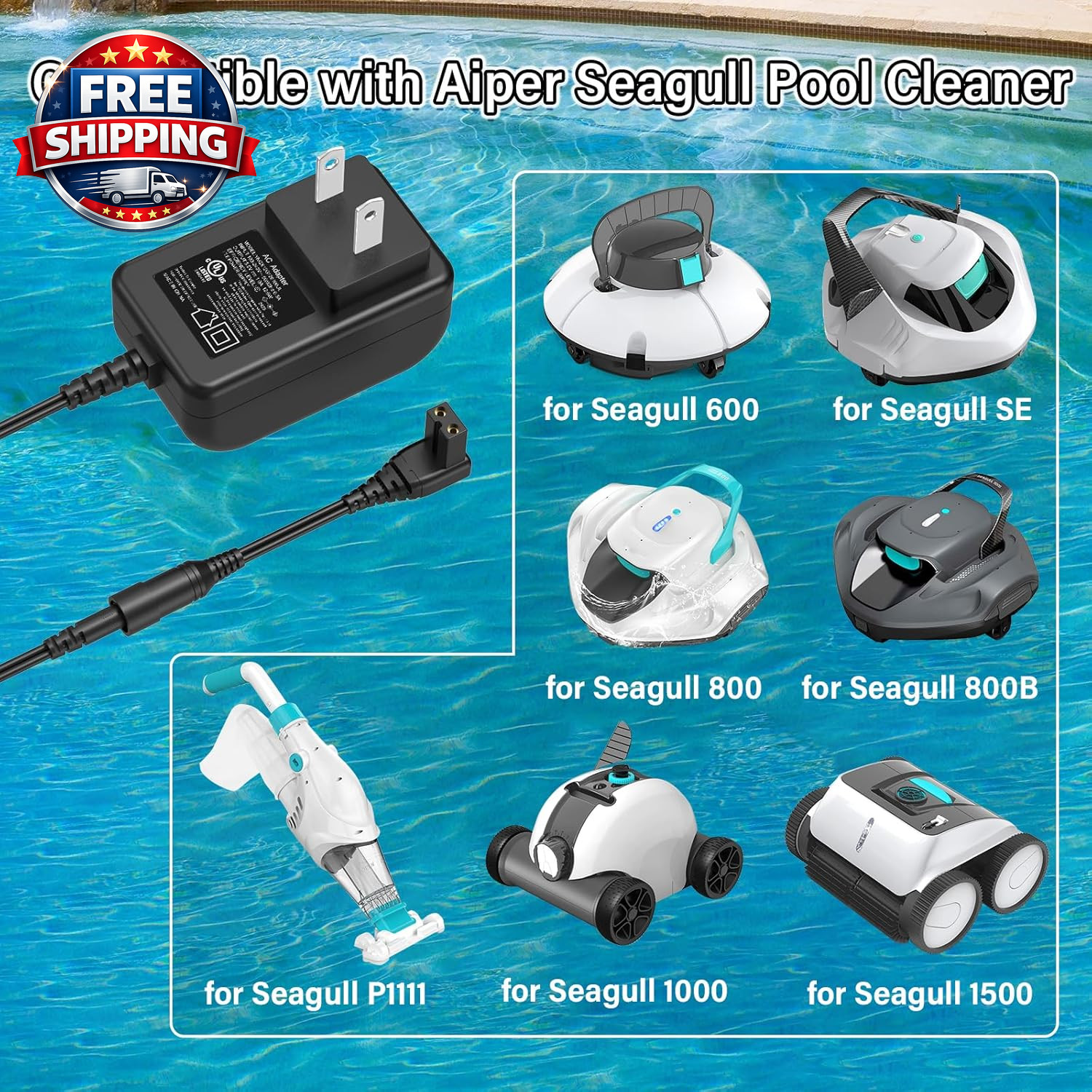12.6V Pool Vacuum Charger for Aiper Seagull 600 Cordless Robotic Pool Cleaner, P
