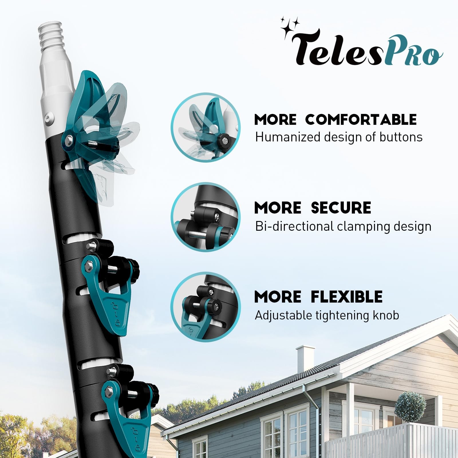 TelesPro 20 Feet High Reach Cobweb Duster with 5-12Ft 12 FT, Lake Blue