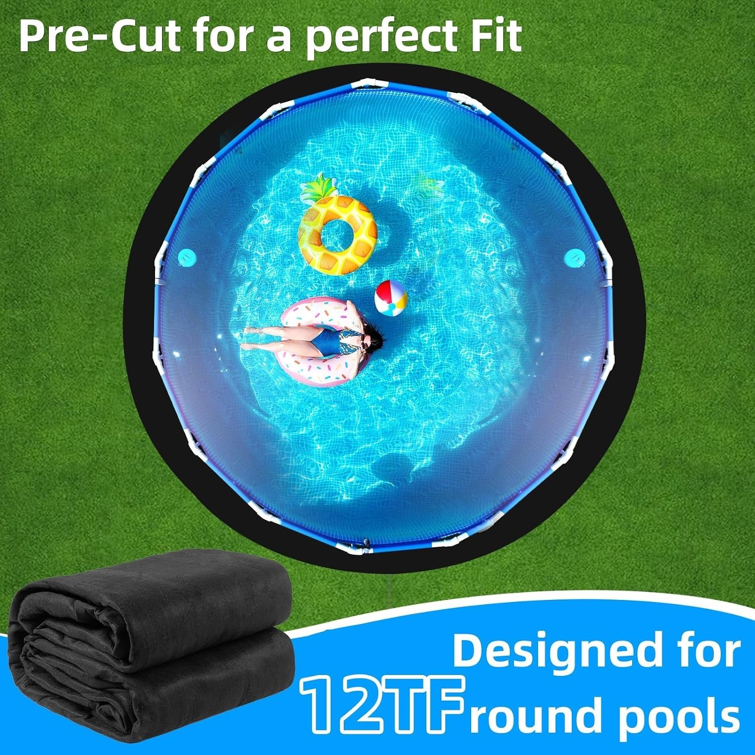 12FT Heavy Duty Pool Pad for Above Ground Pools Puncture Resistant Black