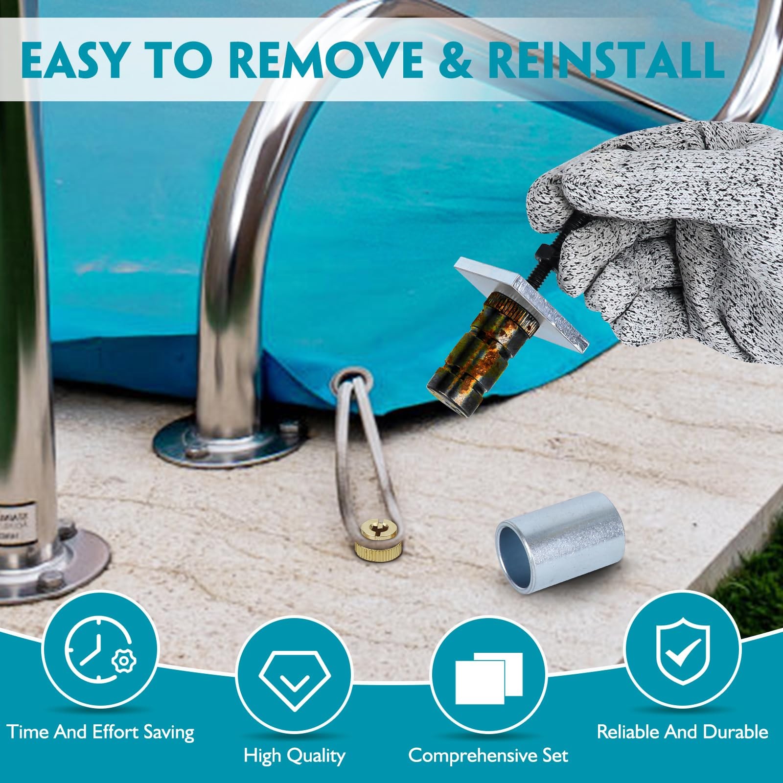 Zylorix One-Stop Pool Anchor Removal Tool Kit with 5 PCS anchors, silver