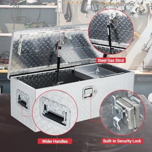 30 Inch Truck Bed Tool Box, Heavy Duty Aluminum Pickup Tool 30x13x10&Prime; Silver