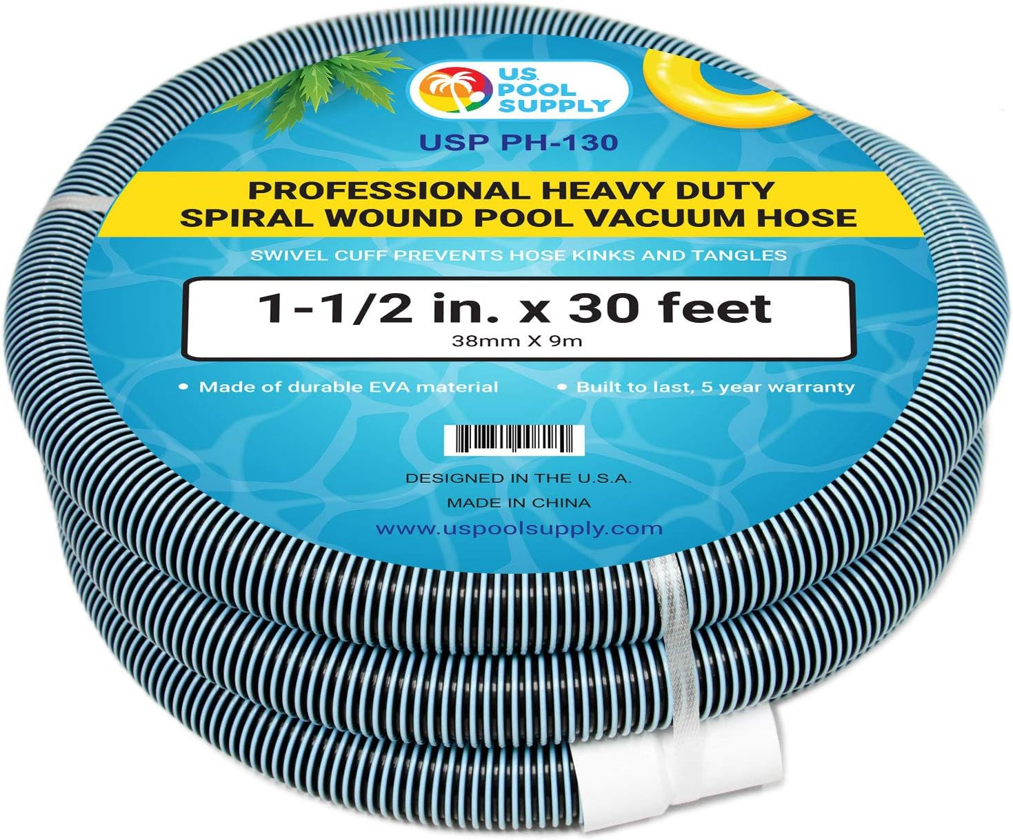 1-1/2&Prime; X 30 Foot Professional Heavy Duty Spiral Wound Swimming Pool Vacuum Hose
